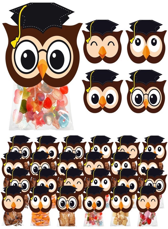 SilTriangle 48 Sets of Graduation Cap Owl Party Cellophane Treat Bags with Owl Toppers Cellophane Bags for Graduation Gift Classroom Party Decoration Supplies(Brown) - Image 1